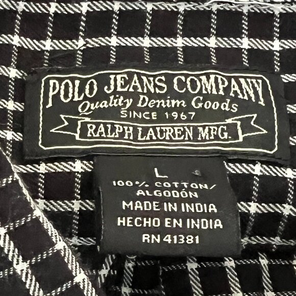 Polo Jean Co Ralph Lauren Long Sleeve Burron Down Black Check Shirt - Picture 4 of 4
